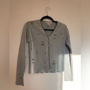 FP Rare Sage Green Embroidered Cropped Cardigan Top